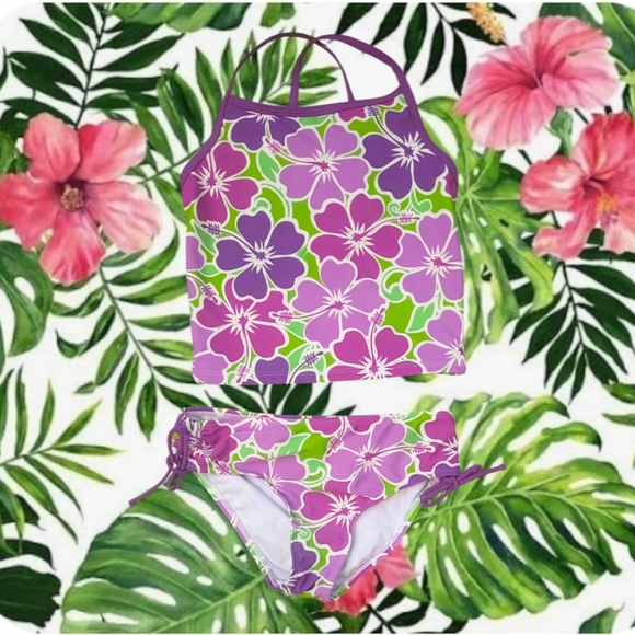 Kanu Surf Girl's Melanie Beach Hibiscus Floral Tankini Set - Picture 1 of 11